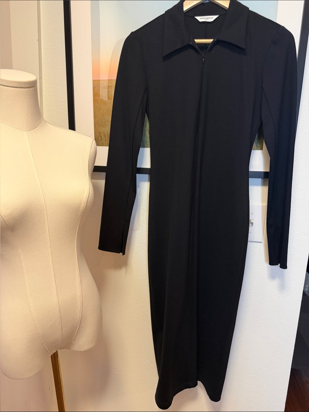 Amanda Uprichard Black Half Zip Bodycon Midi Dress NWOT Size Small